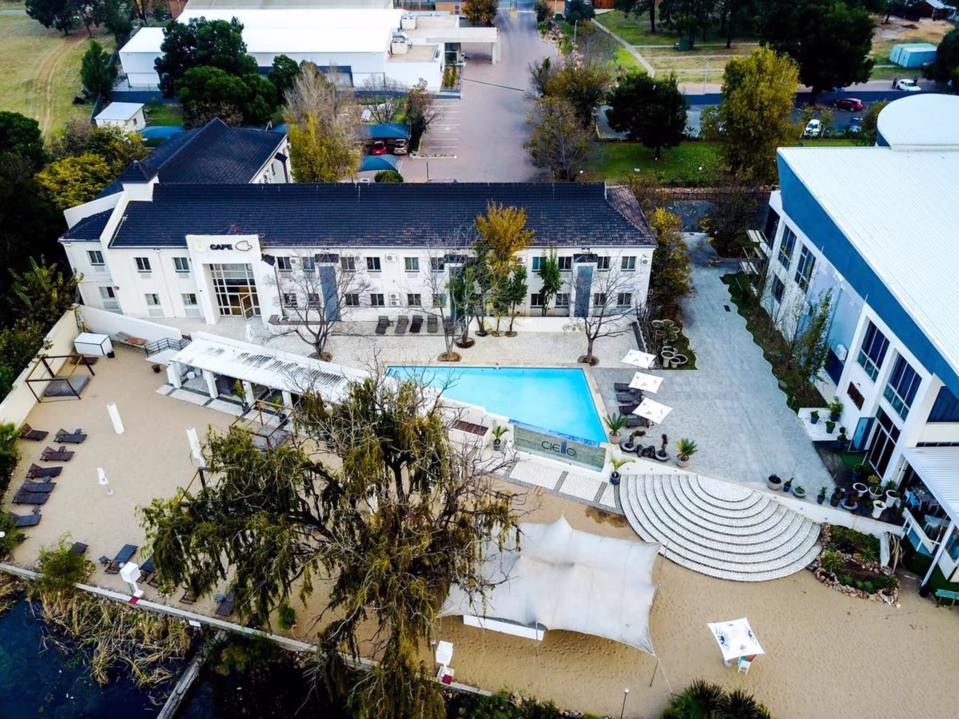 Cielo pool and beach lounge from above