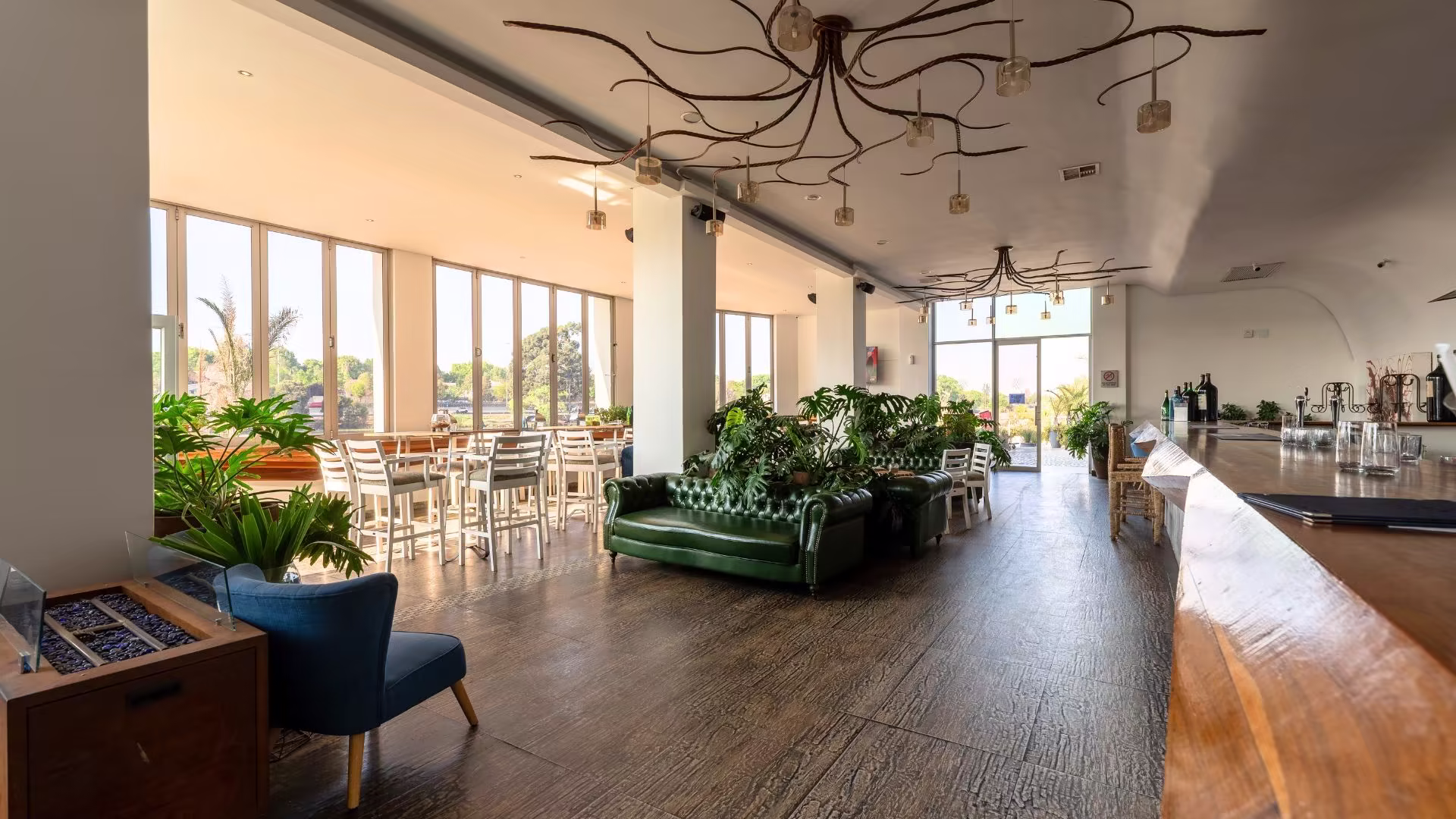 Lounge with leather chesterfields and bar